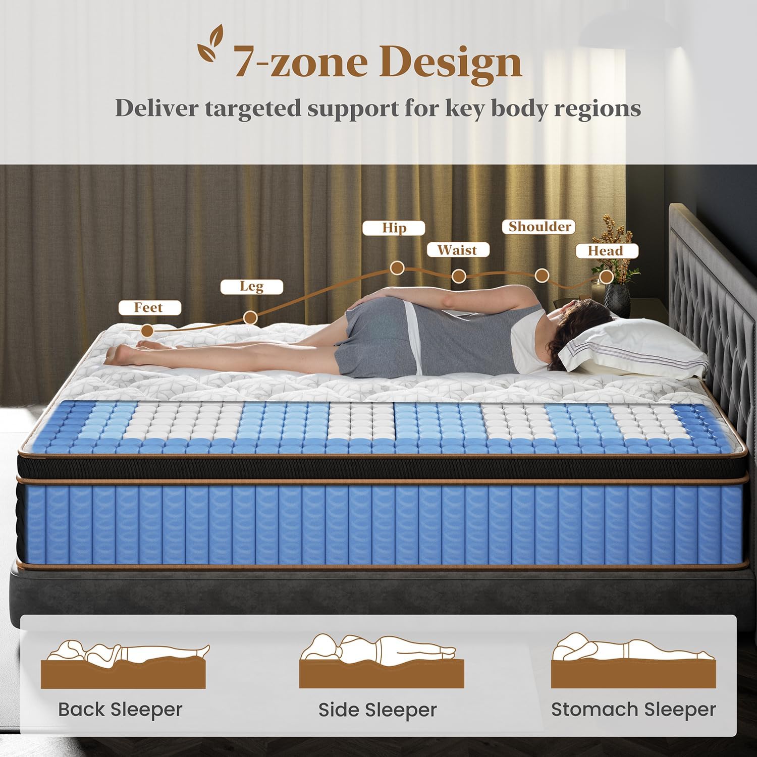 King Mattress 10 Inch, Cooling Hybrid Bed in a Box, Individual Pocket Springs, Motion Isolation, Targeted Hip/Shoulder/Lumbar Support, Fiberglass-Free, Ergonomic Zones, 365-Night Trial, CertiPUR-US