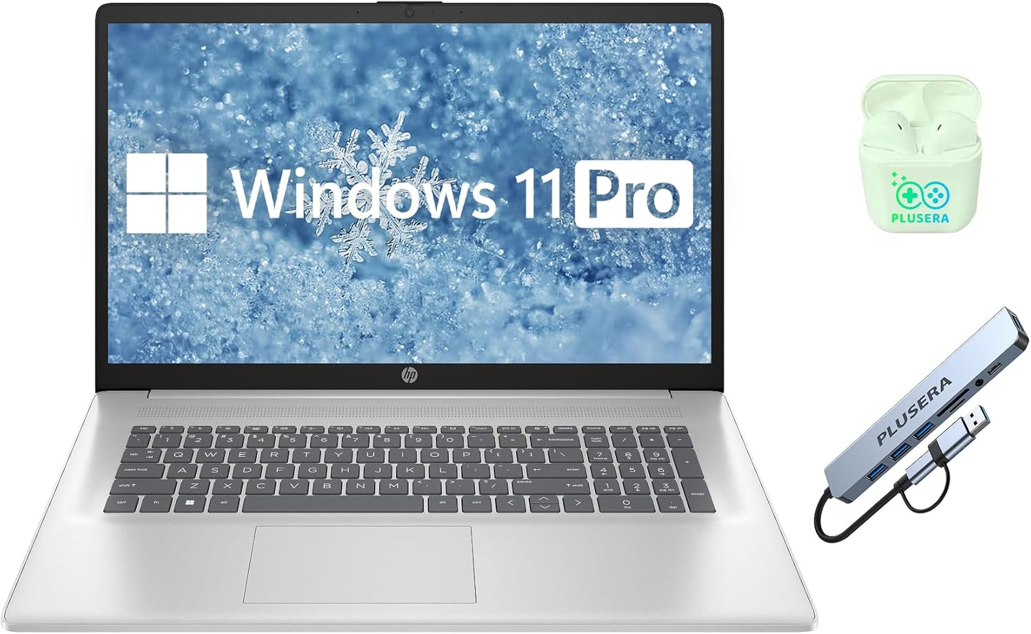 HP 17.3" HD+ Business & Student Laptop Computer  16GB RAM 1TB SSD  8-Cores Intel Core i3 Processor  Windows 11 Pro  Numeric Keypad  Wi-Fi 6  PLUSERA Earphones & 8-in-1 Hub  Natural Silver