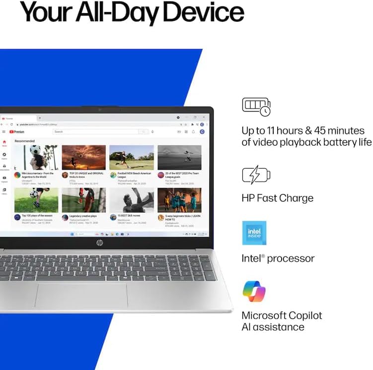 HP 15.6" Laptop with Microsoft Office 365 Included  Intel 4-Core Processor  32GB RAM 128GB SSD  Windows 11  PLUSERA Earphones  Natural Silver