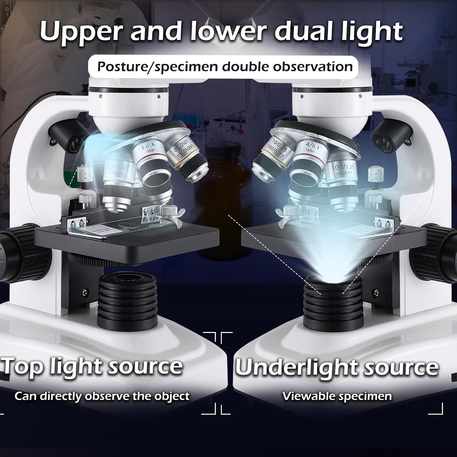 Compound Microscope，40X-2500X ，WF10x and WF25x eyepieces  Dual LED Lighting and Two-Layer Mechanical Stage，Microscope for Adults…