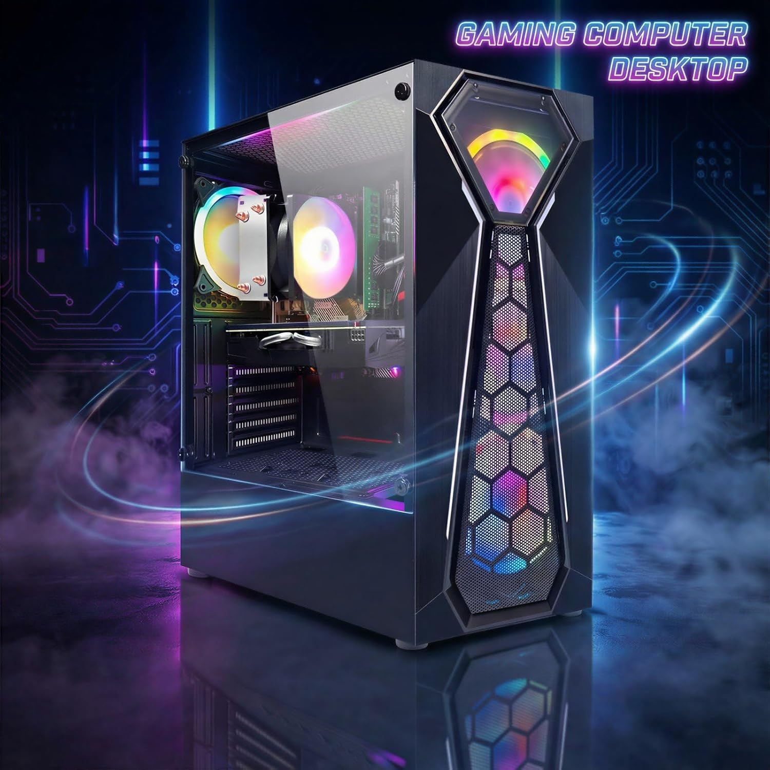 STGAubron Gaming PC Desktop Computer  AMD Ryzen 3 3200G 3.6 GHz  Radeon RX 580 8G  16G RAM  512G SSD  WiFi 6  BT 5.0  RGB Fan x 4  Windows 11 Home