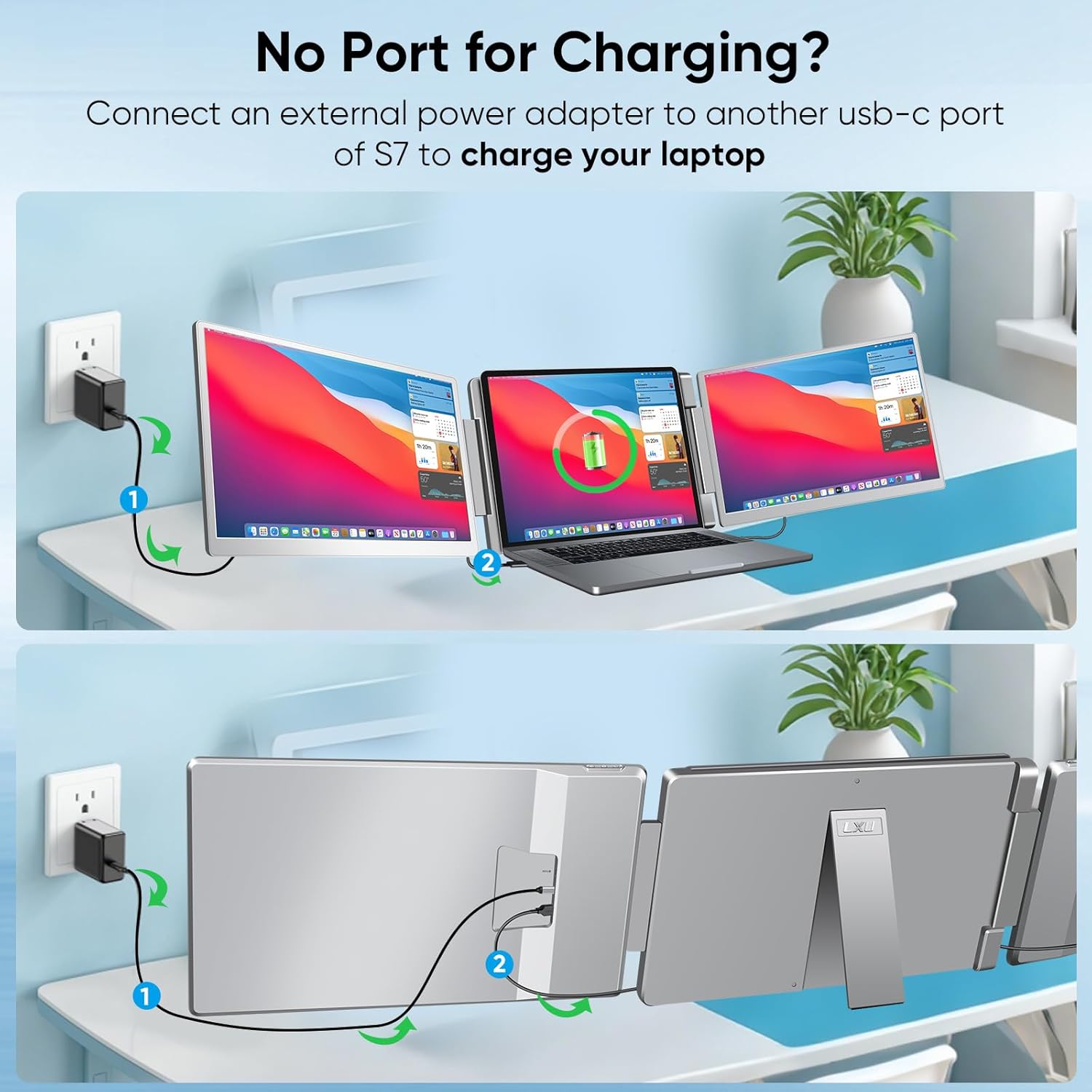 Laptop Screen Extender  FHD 1200P 16:10 IPS Portable Monitor for Laptops 12~16.2 inch  14" Triple Screen Laptop Monitor Extender Display  Plug & Play with USB-C HDMI for Windows/MacBook/Switch/PS5