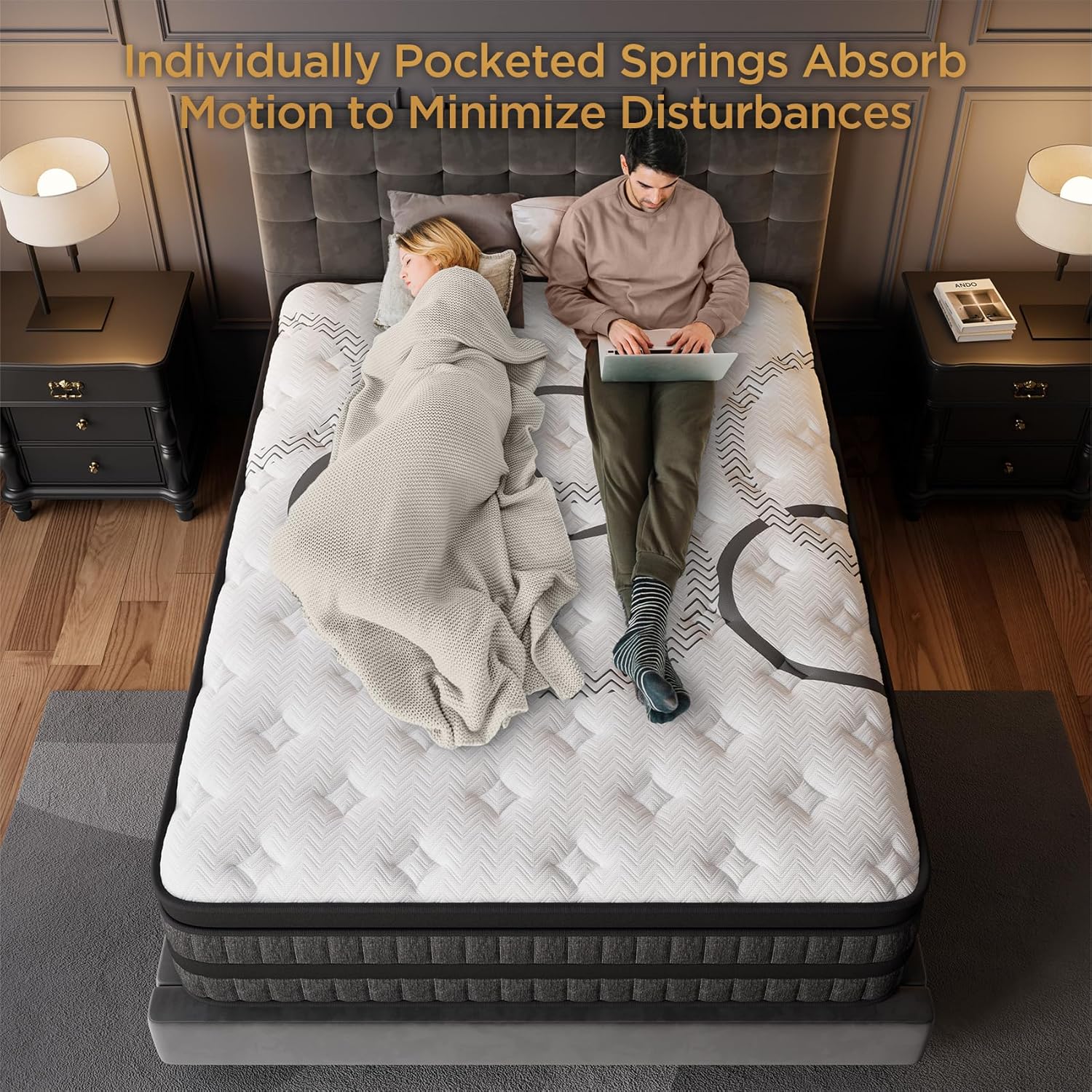 King Size Mattress 14 Inch Hybrid King Mattress Euro Top Medium Firm for Back & Lumbar Support [New Version], 365 Night Trial, Individual Pocket Spring for Motion Isolation & Pressure Relief