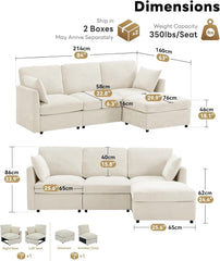 Sectional Cloud Couch for Living Room, Spring Cushion Seating, L Shaped Convertible Modular Sofa with Ottoman, Beige | Movable, Balanced Comfort, Soft-Strong Chenille, Apartment-Friendly