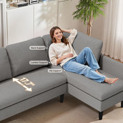 Gizoon Convertible Sectional Sofa, Convertible to L-Shaped Sofa, Linear and Sofa Bed, with Comfortable and Soft Fabric, Four Pillows, for Living Room, Apartment and Office, Light Gray
