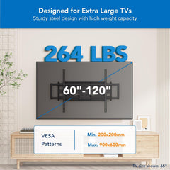 Mount-It! Heavy Duty XXL Full Motion TV Wall Mount for Extra Large TVs  max VESA 900x600  Holds up to 264lb  Swivel Tilt Extension Adjustable TV Mount for 60" 65" 75" 80" 85" 90" 98" 100" 115" 120 in