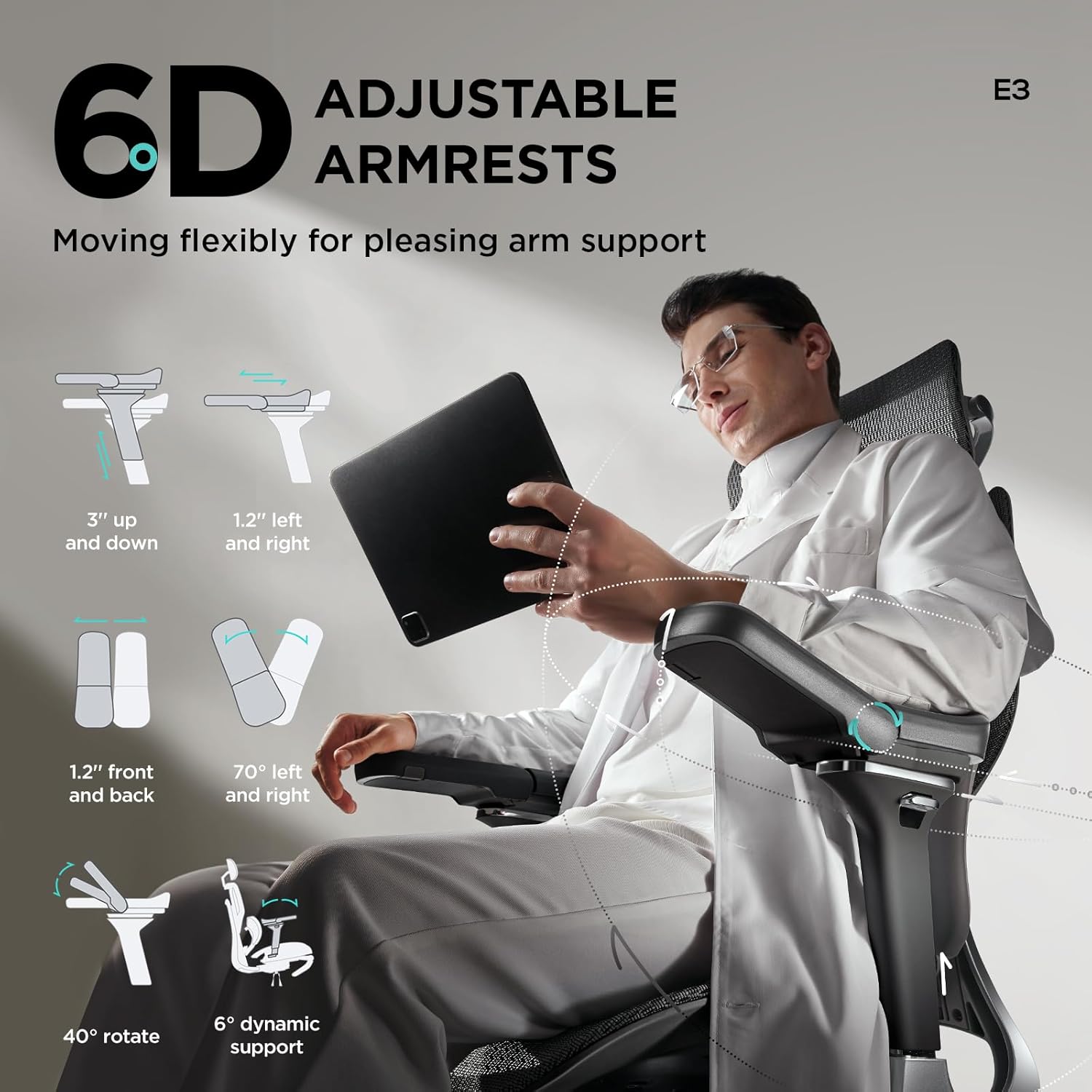 Hbada E3 Pro Ergonomic Office Chair, Big and Tall Office Chair - with 3-Zone Dynamic Lumbar Support, 4D Adjustable Headrest, 6D Adjustable Armrests, Swivel, Black