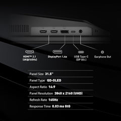 msi MAG 321UP QD-OLED 32-inch QD-OLED 3840 x 2160 (UHD) Computer Monitor  165Hz  Adaptive-Sync  HDMI  Display Port  VGA Port  VESA Mountable  Tilt  Height Adjustable  Speaker  0.03ms  Black