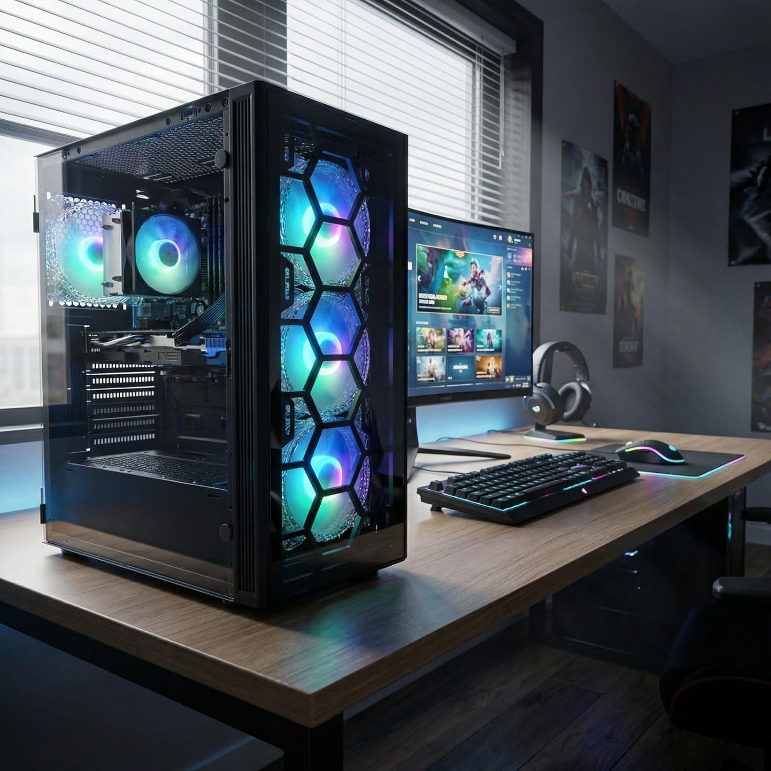 STGAubron Gaming PC Desktop  AMD Ryzen 5 2600 up to 3.9G  Radeon RX 580 16G  16G DDR4  512G SSD  WiFi 6  BT 5.0  RGB Fan x4  Windows 11 Home