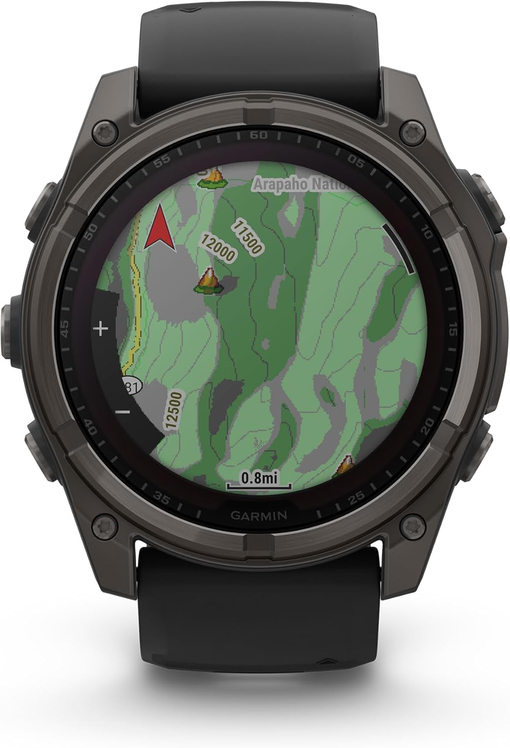 Garmin Fenix 8 Premium Multisport GPS Running Smartwatch  51 mm  Sapphire  Solar  Dive-Rated  Built-in Flashlight  DLC Titanium with Pebble Gray Band - Signature Series Charging Stand