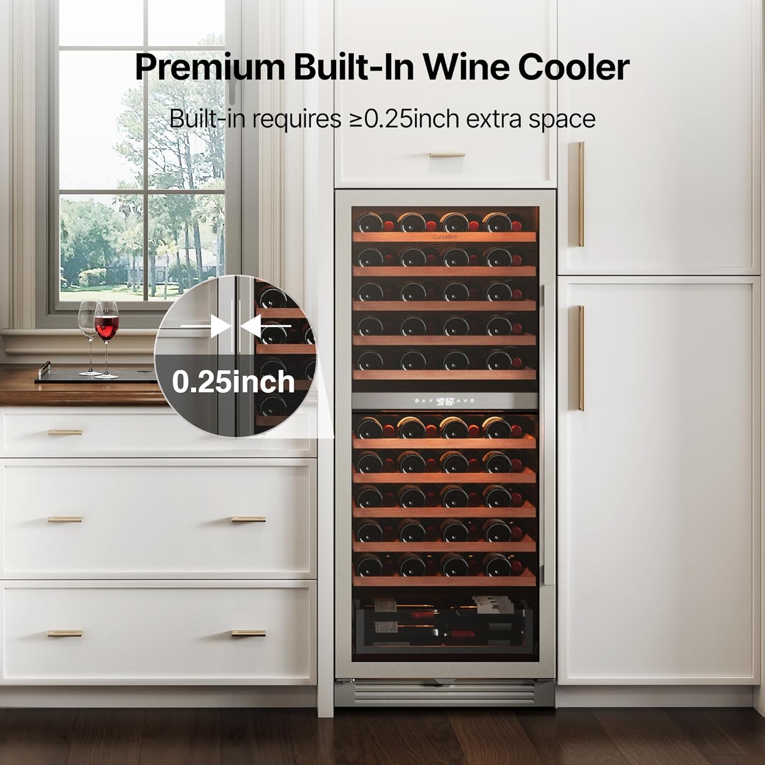 Ca'Lefort Wine Fridge Dual Zone  90 Bottle 24 Inch Wine Cooler Refrigerator  40-65°F Refrigerator with Glass Door  3 LED Built-in/Freestanding Fridge for Bar/Kitchen/Resterant (Left-Hinged)
