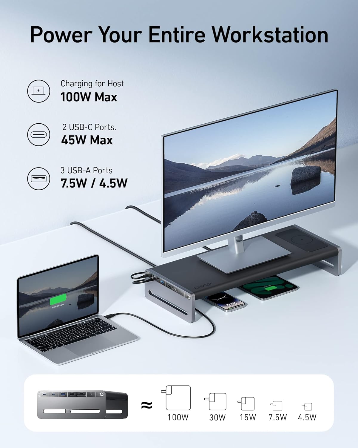 Anker 675 USB-C Docking Station (12-in-1  Monitor Stand  Wireless) with 10Gbps USB-C Ports  4K@60Hz HDMI Display  Wireless Charging Pad  for Lenovo ThinkPad  MacBook Pro M1 / M2