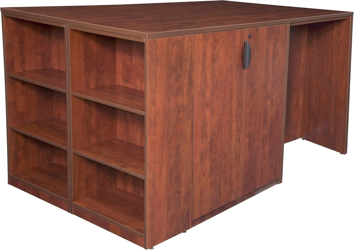 Regency Legacy Stand Up 2 Storage Cabinet/ 2 Desk Quad with Bookcase End- Cherry
