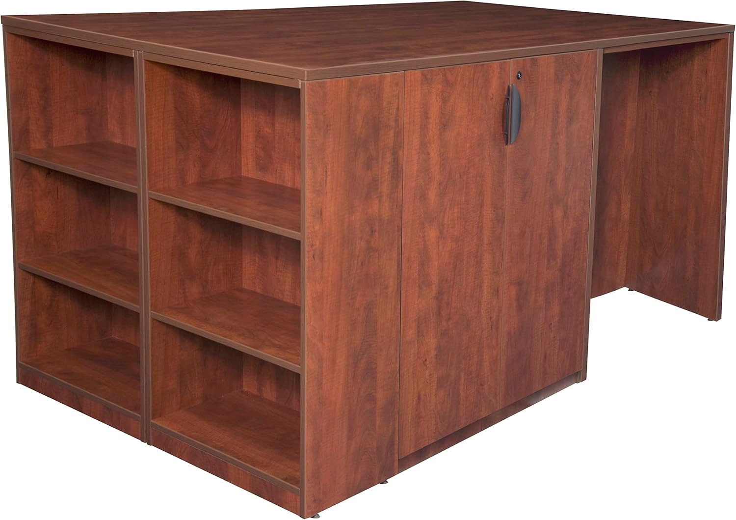 Regency Legacy Stand Up Desk/ 3 Storage Cabinet Quad with Bookcase End- Cherry