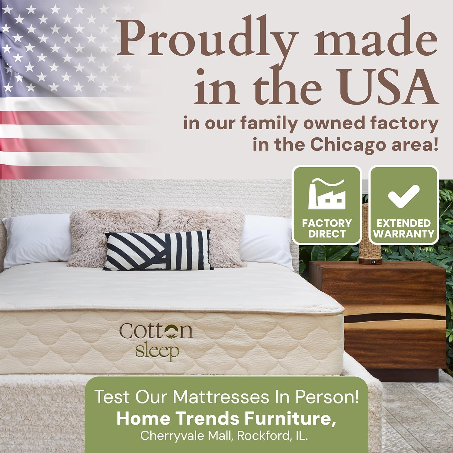 CottonSleep All Natural Mattress (100% Organic Cotton, Wool, & GOTS Latex, Made in The USA) Non Toxic, Fiberglass Free Hybrid Pocket Coil and Plush Foam Bed in A Box Medium Soft - Queen, 13"
