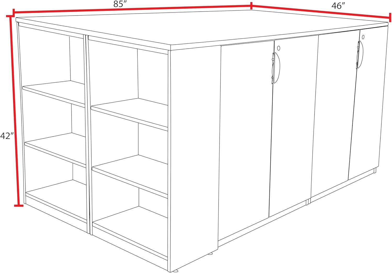 Regency Legacy Stand Up 2 Storage Cabinet/Lateral File/Desk Quad with Bookcase End- Mahogany