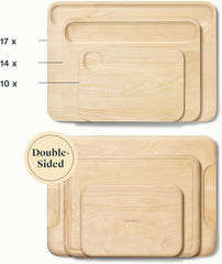 Caraway 4-Piece Double Sided Wood Cutting Board Set - Made From FSC-Certified Birch Wood - Mineral Oil & Wax Finish - 3 Sizes - Small, Medium, & Large - Storage Organizers Included