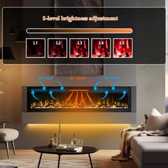 60" Smart WiFi Electric Fireplace Insert, 13 Flame & Fuel Bed with Automatic Cycle, Fireplace Heater with APP Control & Thermostat, Timer, Recessed and Wall Mounted