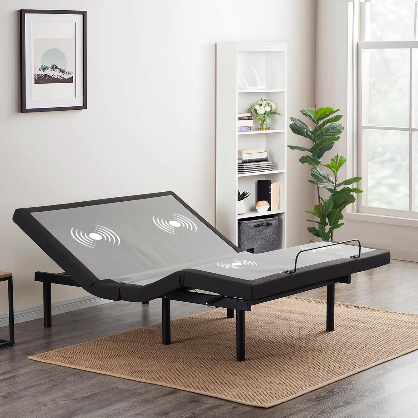 Nestl Adjustable Bed Frame, Zero Clearance Adjustable Massage Bed Frame, Adjustable Bed Base Head & Foot Massage, Wireless Remote Fast & Easy Assembly, USB Ports, LED Light, Cal King Size Bed Frame