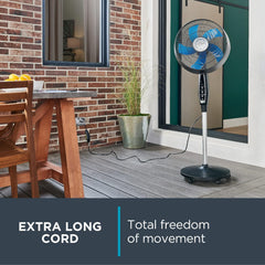 Rowenta, Pedestal Fan, Extreme Outdoor Fan with Remote, 65 Inches, Ultra Quiet Fan, Oscillating, Portable, 3 Speeds, Digital Control, Black, Ourdoor, VU4510