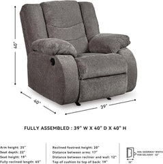 Signature Design by Ashley Tulen Contemporary Rocker Recliner, Gentle Rocking Motion, Pull Tab Reclining, Fabric Upholstery, 39" W x 40" D x 40" H, Dark Gray