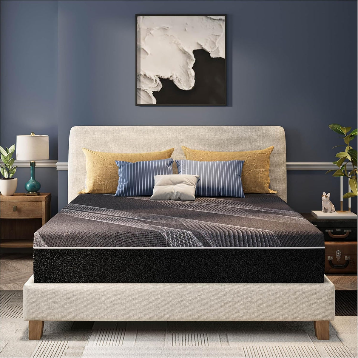 CH Charme House 12 Inch Queen Mattress, Bamboo-Charcoal Memory Foam Mattress, Cooling & Pressure Relief, Bed in a Box, Foam Made in USA & CertiPUR-US Certified, 60'x80'x12', Black