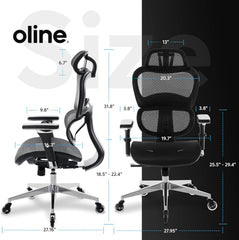 Oline ErgoPro Ergonomic Office Chair, Rolling Desk Chair with 4D Adjustable Armrest, 3D Lumbar Support, Blade Wheels, Mesh Computer Gaming Executive Swivel Chairs Chair (Black)