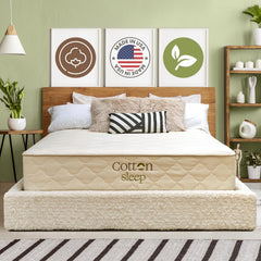 CottonSleep All Natural Mattress (100% Organic Cotton, Wool, & GOTS Latex, Made in The USA) Non Toxic, Fiberglass Free Hybrid Pocket Coil and Plush Foam Bed in A Box Medium Soft - Queen, 11"