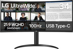LG 34WR55QK-B 34-inch UltraWide WQHD (3440 x 1440) Curved Computer Monitor  100Hz  5ms  HDR10  Reader Mode  HDMI  DisplayPort  USB Type-C  Tilt/Height Adjustable Stand  Black