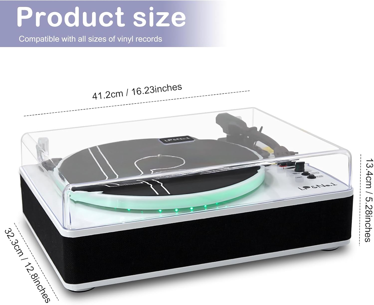 LP&No.1 Record Player with Built-in Stereo Speakers  LED Control  3-Speed Belt-Drive Vinyl Turntable with USB Playback & Recording  Wireless BT Input & Output  Auto Stop  Pitch Control | White Pearl