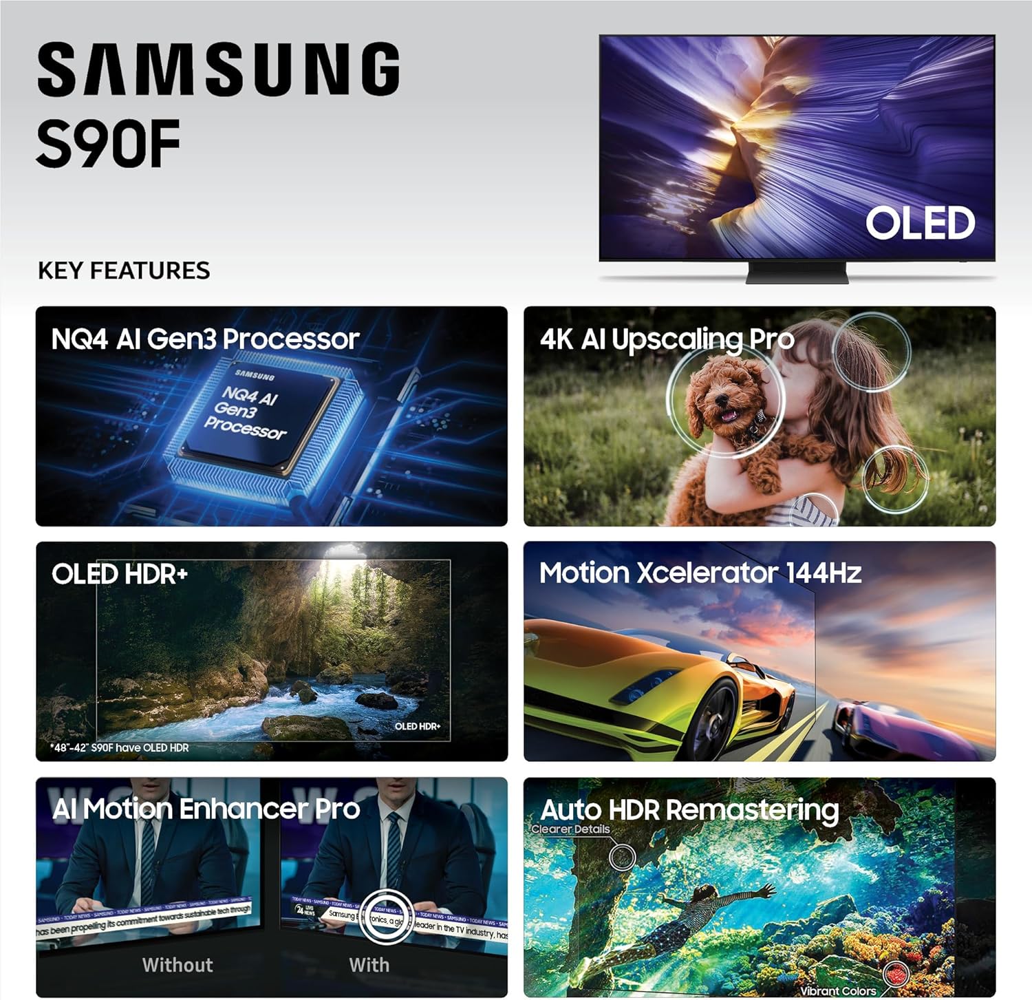 Samsung 65-Inch Class OLED S90F 4K Smart TV (2025 Model) NQ4 AI Gen3 Processor  4K AI Upscaling Pro  OLED HDR +  Motion Xcelerator 144Hz  Samsung Vision AI  Alexa Built-in