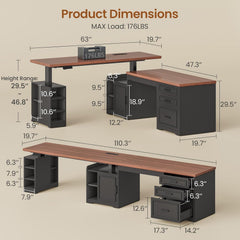 SEDETA Farmhouse L Shaped Electric Standing Desk, 63" x 67" Height Adjustable Home Office Executive Desk with Drawers and Shelves, Standing Computer Desks with Power Outlet for Home Office, Black