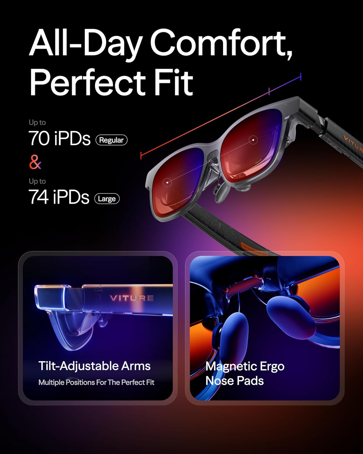 VITURE Luma Pro XR Glasses — 152” 1200p 120Hz Ultra Sharp Display  52° FOV  Electrochromic Film Myopia Adjustments  Harman Audio  AR Glasses for iPhone 17/16/15  Android  Mac  PC  Steam Deck  Switch 2