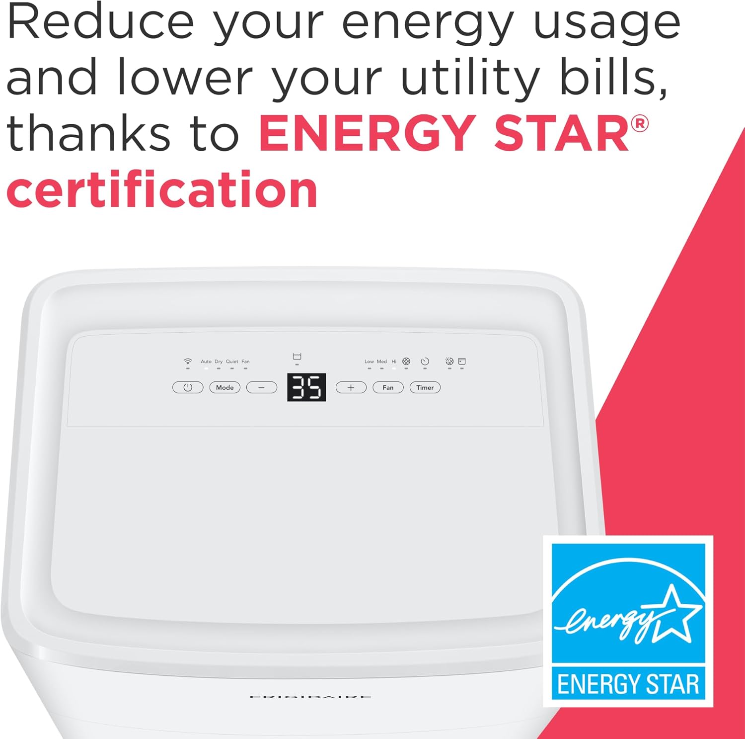 Frigidaire 35-Pint Portable Dehumidifier with Wi-Fi and Energy Star Certification for Small/Medium/Large Rooms & Basements, Custom Humidity Control, Auto Shut Off, White