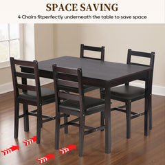 FDW | 5-Piece Solid Wood Dining Table Set for 4 | Brown | Space-Saving Design | Smooth Easy-to-Clean Surface | Pine Kitchen Table with Upholstered Chairs | for Dining Room, Apartment, Restaurant