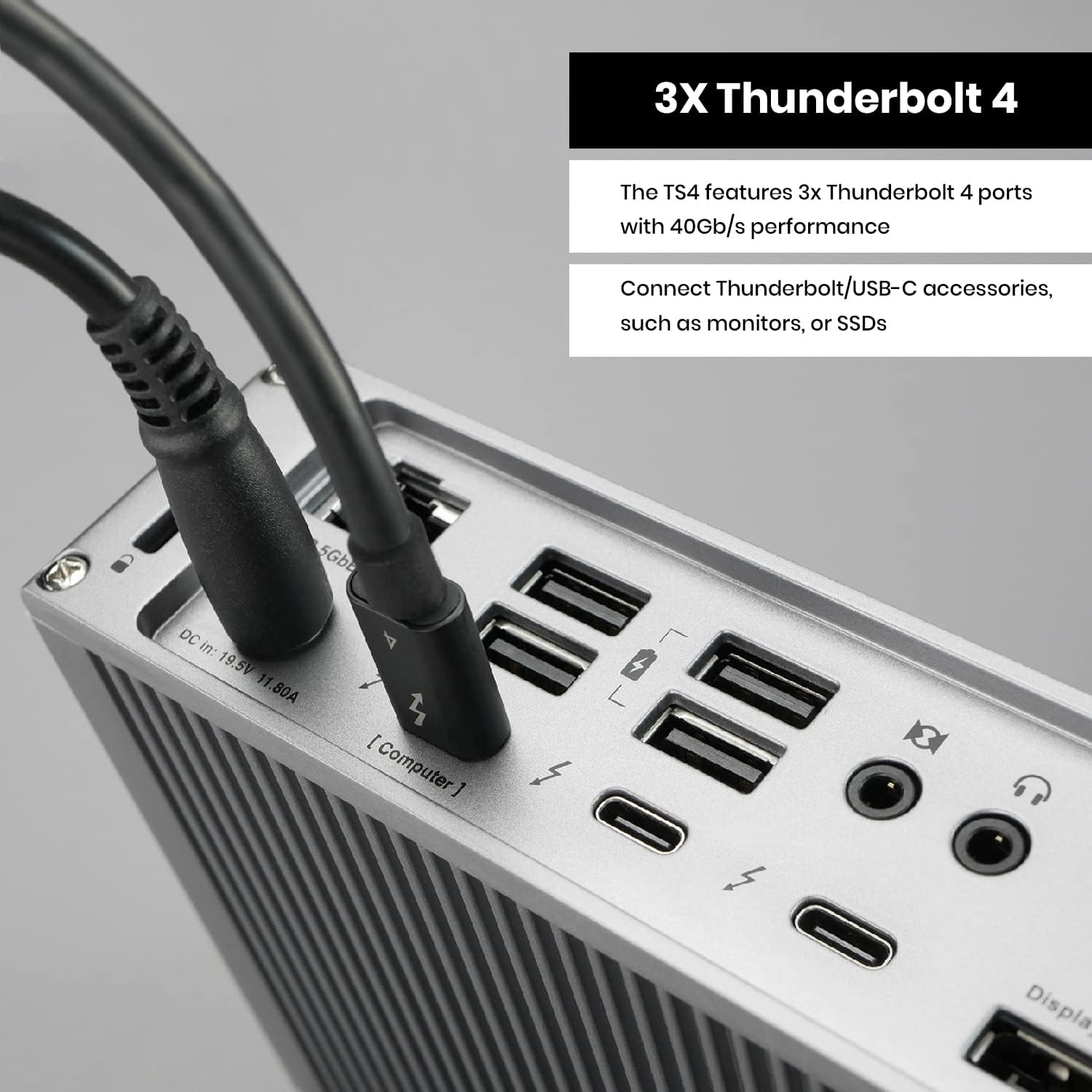 CalDigit TS4  18-in-1 Thunderbolt 4 Docking Station  98W Charging  3* TBT4 (40Gb/s)  3* USB-C + 5* USB-A (10Gb/s)  2.5GbE LAN  1*8K@30Hz or 2*6K@60Hz Displays  Mac/Windows/Chrome  0.8m Certified Cable