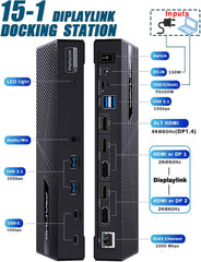 WAVLINK Displaylink Docking Station 3 Monitors with 130W Power Delivery  10Gbps USB for MacBook M1/M2/M3/Windows  USB-C(3 HDMI  2 DisplayPort  2 USB-C  4 USB3.1  Ethernet  Audio)