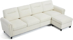 Westice 106" Modular Sectional Sofa with Movable Ottoman, Deep-Seat L-Shaped Couch, 4-Seater Modern Sofa for Living Room, Bedroom, or Apartment (Beige)