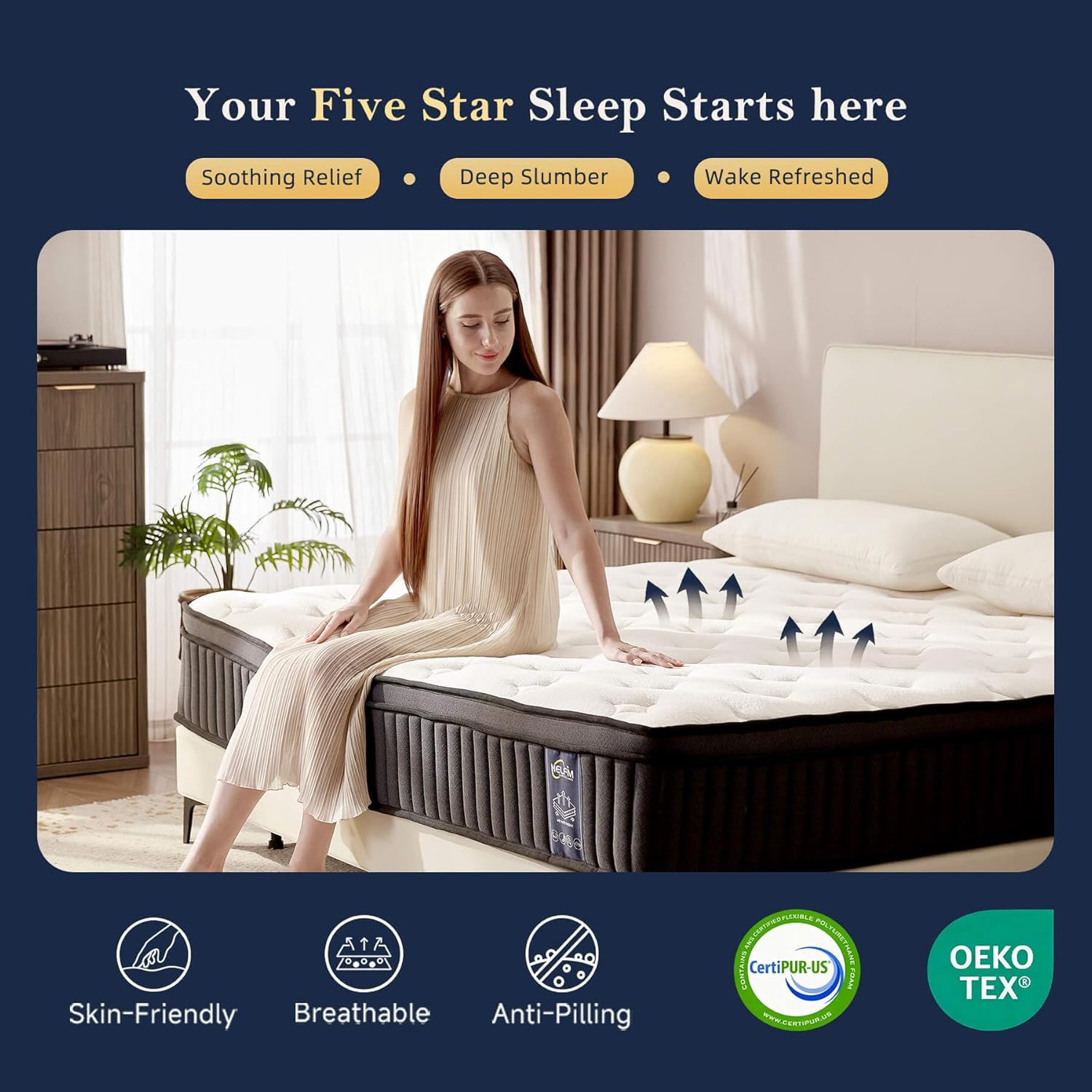 HELFIM® Queen Mattress - 12 Inch Medium Firm Ergonomic Mattress, Hybrid Zoned Pocket Springs with Memory Foam for Spinal Support & Motion Isolation - CertiPUR-US Certified, 365-Night Trial
