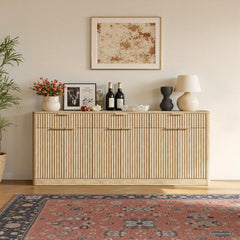 Evermagin 67" Fluted Oak Sideboard Buffet Cabinet with 3 Drawers, Modern Credenza with Storage, Console Coffee Bar Cabinet for Kitchen, Living Room and Entryway (67" W x 31.5" H x 15.7" D)