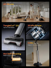 DREAME Aero Pro Wet Dry Vacuum Mop, Ultra-Slim with Hot Self-Cleaning/Self-Drying, 0 Hair Tangle Great for Pet Owner, Powerful Wet Dry Vacuum with 60min Runtime, Pick-up & Mop at The Same Time