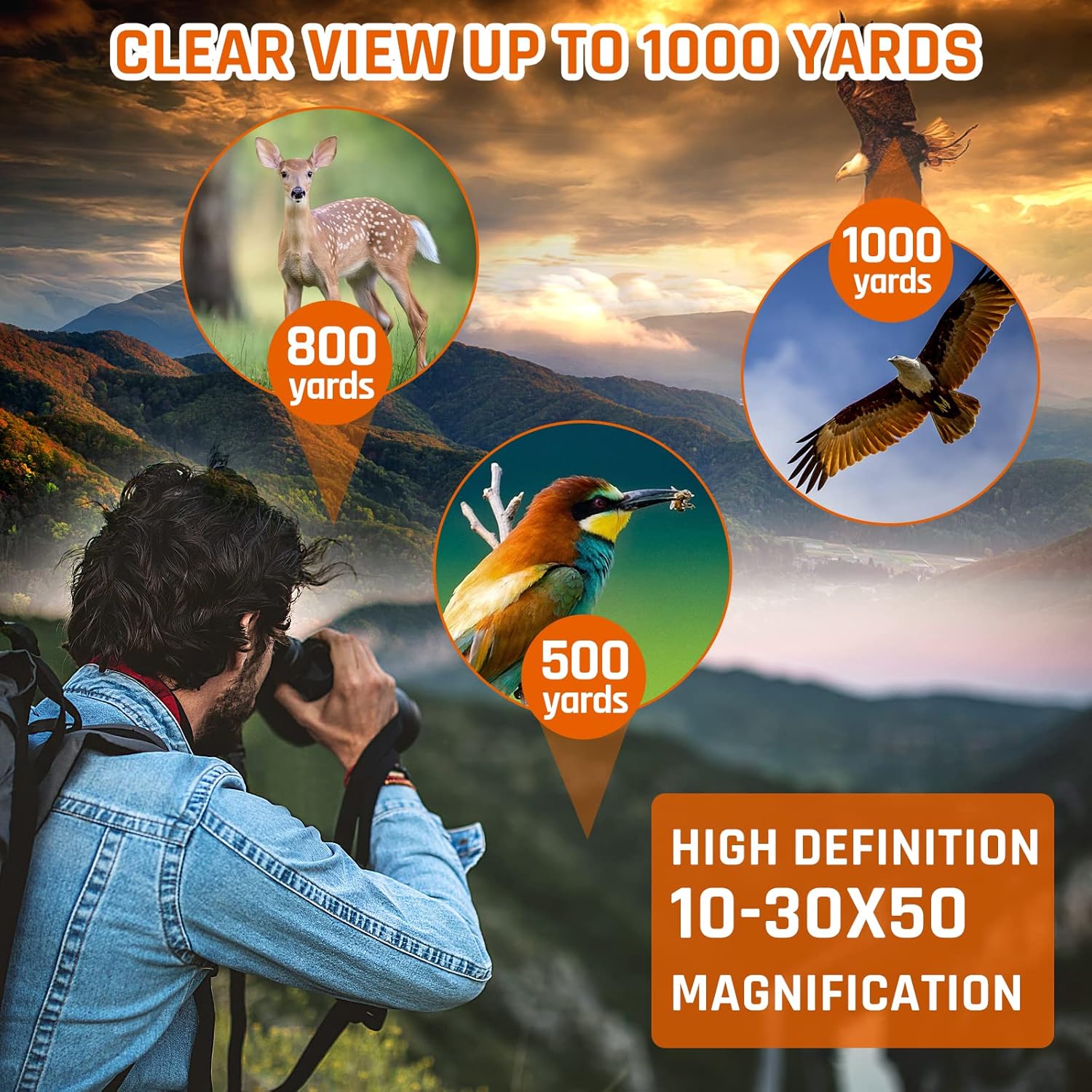 10-30x50 Zoom Binoculars for Adults  High Powered Military Binoculars for Bird Watching Traveling Hunting Concerts with Large View BAK4 FMC Lens Clear Low Light Vision at Night