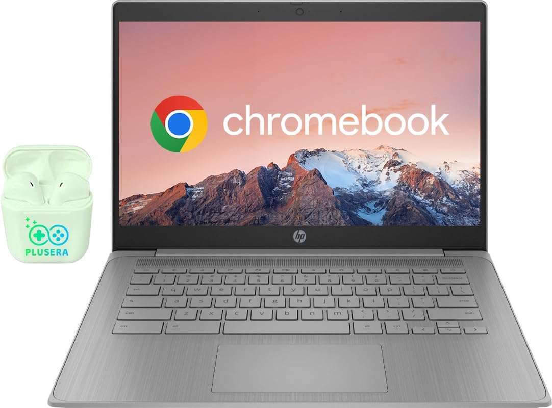HP Chromebook 14" Business & Student Laptop Computer  4GB RAM 576GB Storage (64GB eMMC + 512GB Docking Station)  4-Cores Intel Celeron  HD Webcam  Long Battery Life  Chrome OS  PLUSERA Earphones