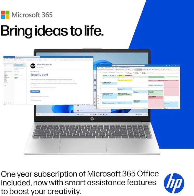 HP 15.6" Laptop with Microsoft Office 365 Included  Intel 4-Core Processor  32GB RAM 128GB SSD  Windows 11  PLUSERA Earphones  Natural Silver