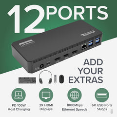 Plugable USB C Triple Display Docking Station | 100W PD  3x HDMI (1x 4K 30Hz  2x 1080p 60Hz)  6x USB 5Gbps Ports | Windows  macOS  ChromeOS Compatible - Enhance Productivity with Multi-Monitor Support