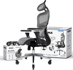 Nouhaus Ergo3D Ergonomic Office Chair Lumbar Support Mesh Office Chair with 4D Adjustable Armrest, Adjustable Headrest and Wheels, Mesh High Back Home Office Desk Chairs (Grey)