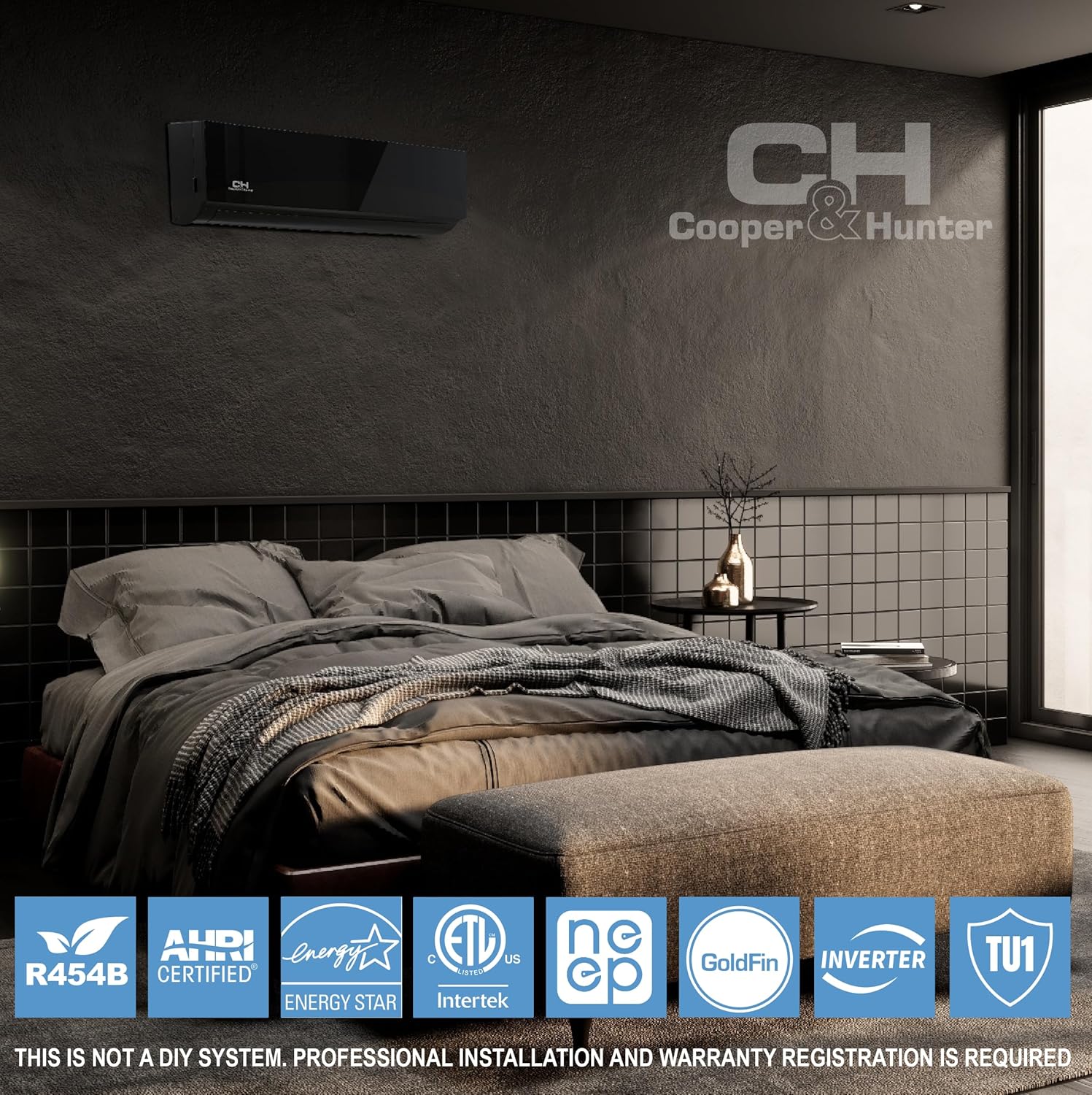 Cooper & Hunter 9,000 BTU 230V Hyper Heat Ductless Mini Split Air Conditioner & Heat Pump – 26 SEER2 Inverter System – Heats Down to -22F – Includes 16FT Installation Kit – Midnight Black