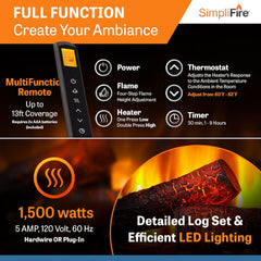 SimpliFire 35-Inch Electric Fireplace Insert, Large Black Surround, 44" x 32" (SF-INS35-SF-SI4432-INS35)