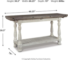 Signature Design by Ashley Havalance Farmhouse Sofa Table, Flip Top Design for Additional Dining Space and Fixed Lower Shelf, Gray & White with Weathered Finish