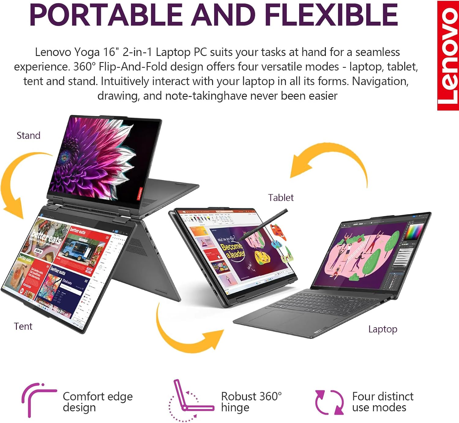 Lenovo Yoga 7i 2 in 1 Laptop Touchscreen  16" FHD+ 360 Foldable Touch Screen Convertible  Intel Core Ultra 7  Windows 11 Pro Laptop PC  16GB DDR5 RAM 1TB SSD  Backlit 10-Key  Fingerprint